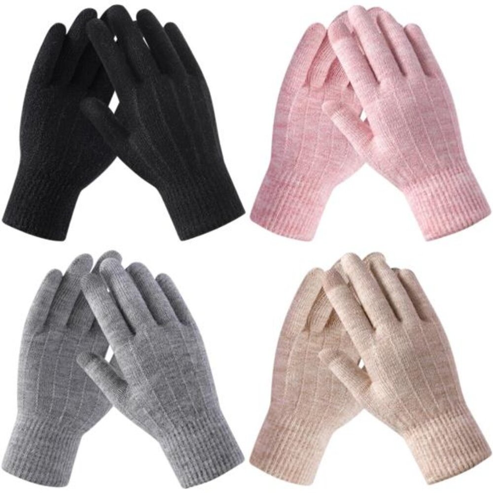 4 Pairs Winter Gloves Women Men Cold Weather Valentines - Picture 1 of 7
